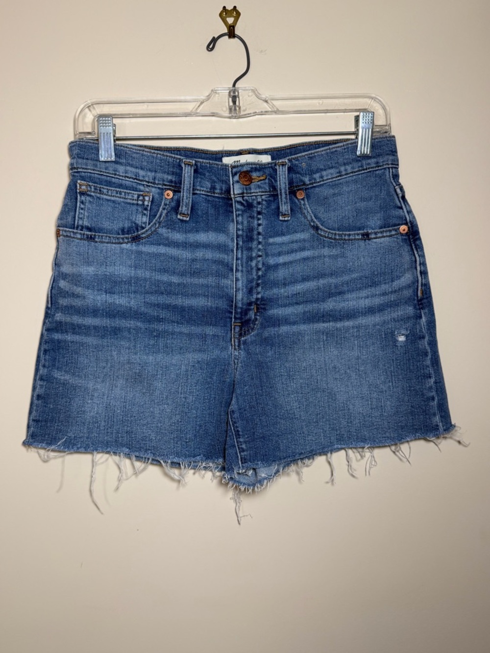 Madewell High Rise Denim Shorts 27 Blue Raw Hem Distressed Stretch Womens